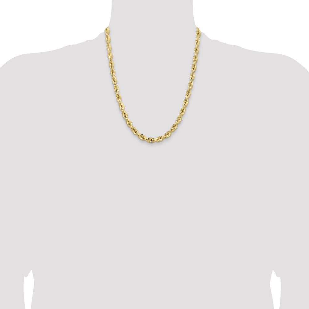14K Yellow Gold 22" Diamond-Cut Rope Chain Necklace - 7mm Width by Oro Pregiato