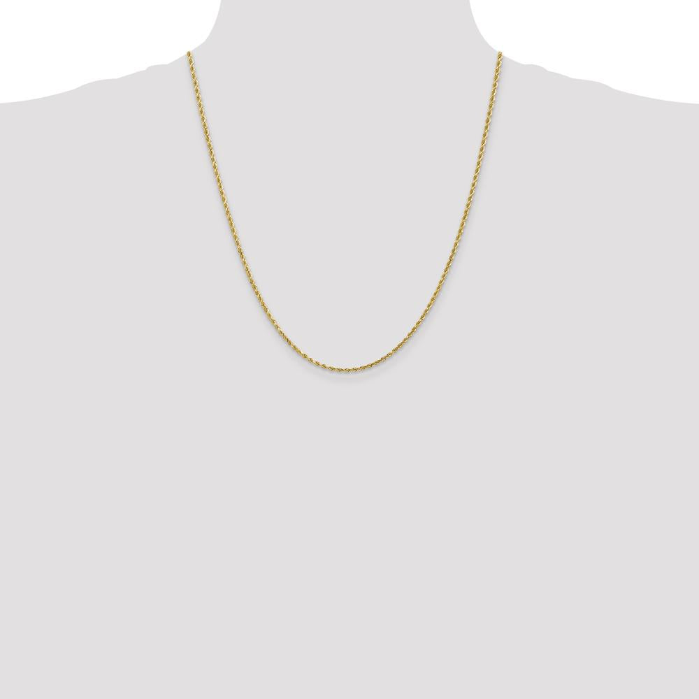 14K Yellow Gold 22" Diamond-Cut Rope Chain Necklace with Lobster Clasp - 2mm Solid Handmade Design