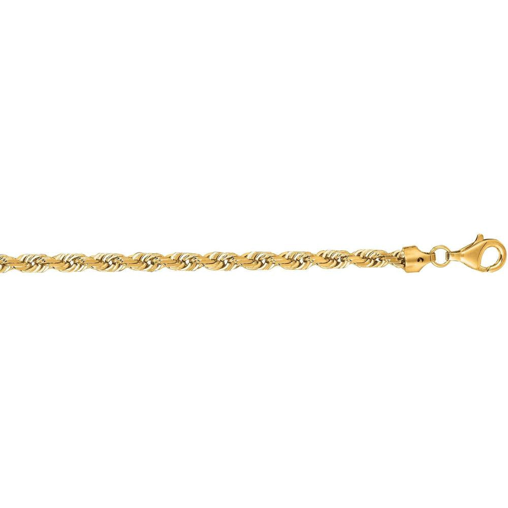 14K Yellow Gold 22" Diamond Cut Rope Chain Necklace with Lobster Lock - 5mm Width by Orozza Fine Jewelry