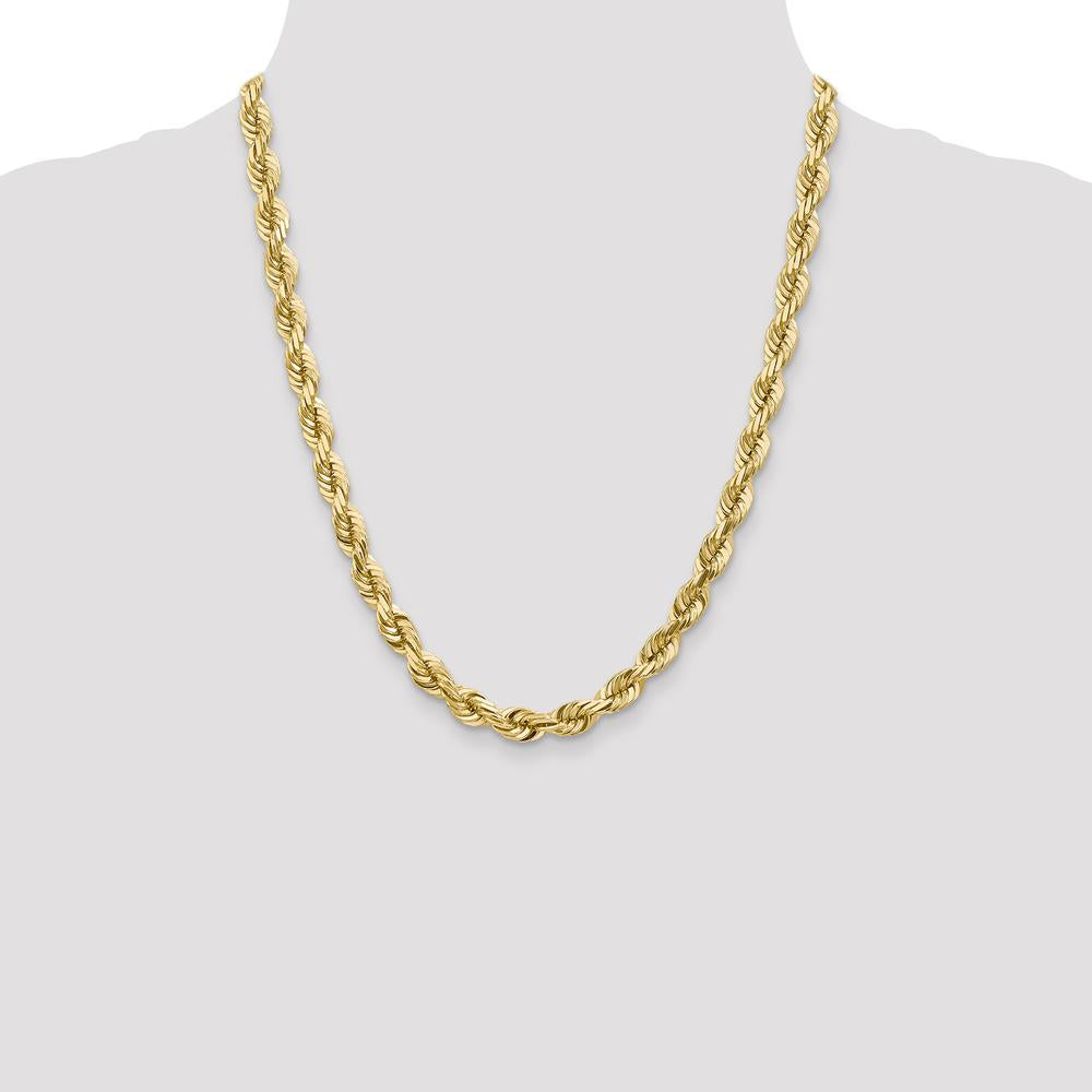 14K Yellow Gold 22" Diamond-Cut Rope Chain with Fancy Lobster Clasp - 7mm Width