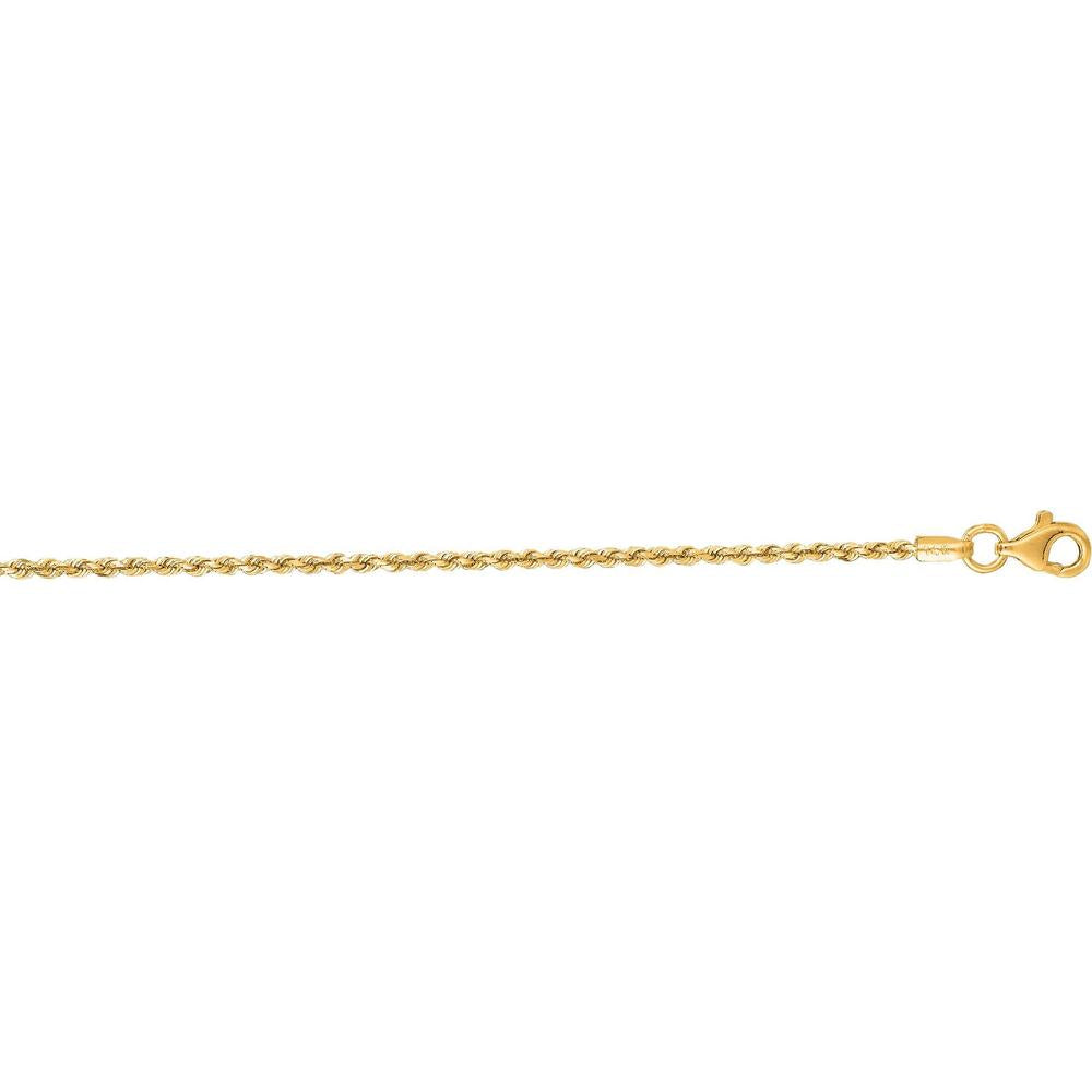 14K Yellow Gold 22" Diamond-Cut Rope Chain with Lobster Lock - 1.6mm Width by Orozza Fine Jewelry