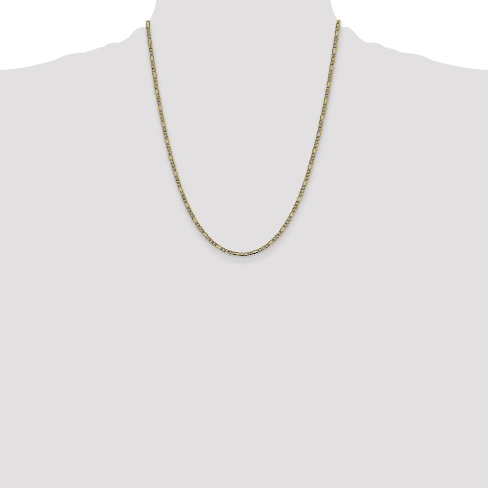 14K Yellow Gold 22" Figaro Chain with Rhodium Pavé Accents - 3.2mm Width by Oro Pregiato