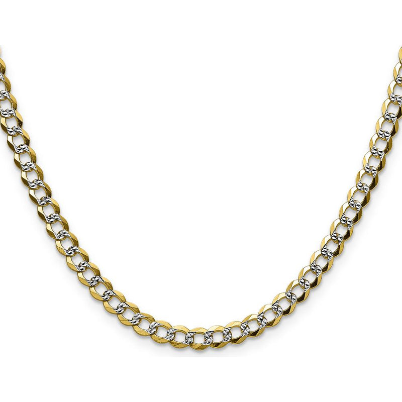 14K Yellow Gold 22" Flat Cuban Chain with Rhodium Accents - Lightweight and Polished by Oro Pregiato