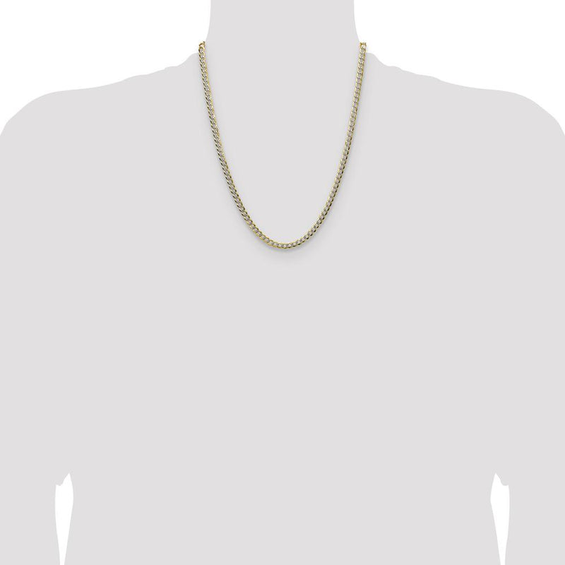 14K Yellow Gold 22" Flat Cuban Chain with Rhodium Accents - Lightweight and Polished by Oro Pregiato