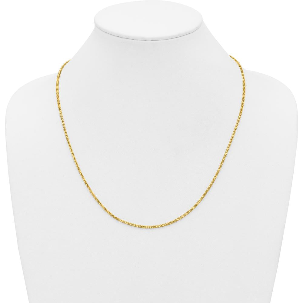 14K Yellow Gold 22" Franco Chain Necklace - 1.4mm Width with Lobster Clasp by Oro Pregiato