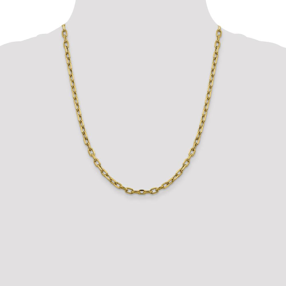 14K Yellow Gold 22-Inch 4.9mm Semi-Solid Diamond-Cut Open Link Cable Chain Necklace with Lobster Clasp by Oro Pregiato