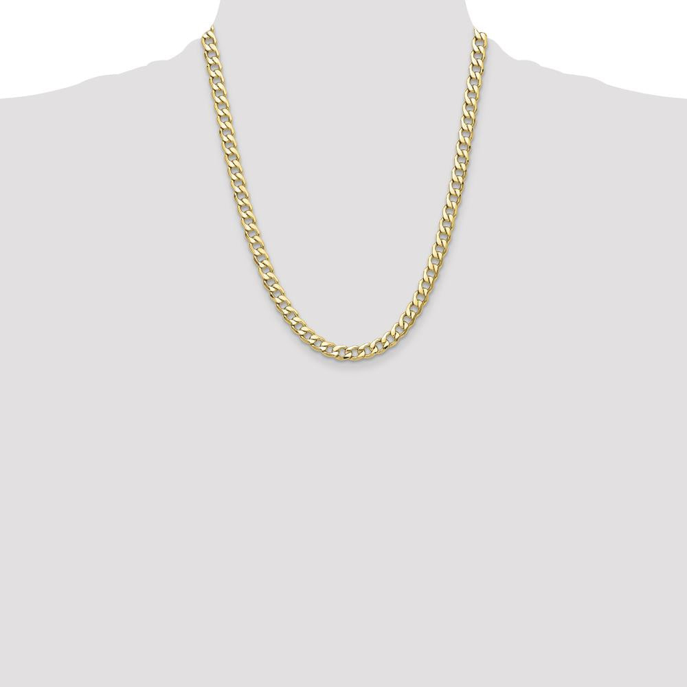 14K Yellow Gold 22-Inch 7.5mm Semi-Solid Curb Chain Necklace by Oro Pregiato