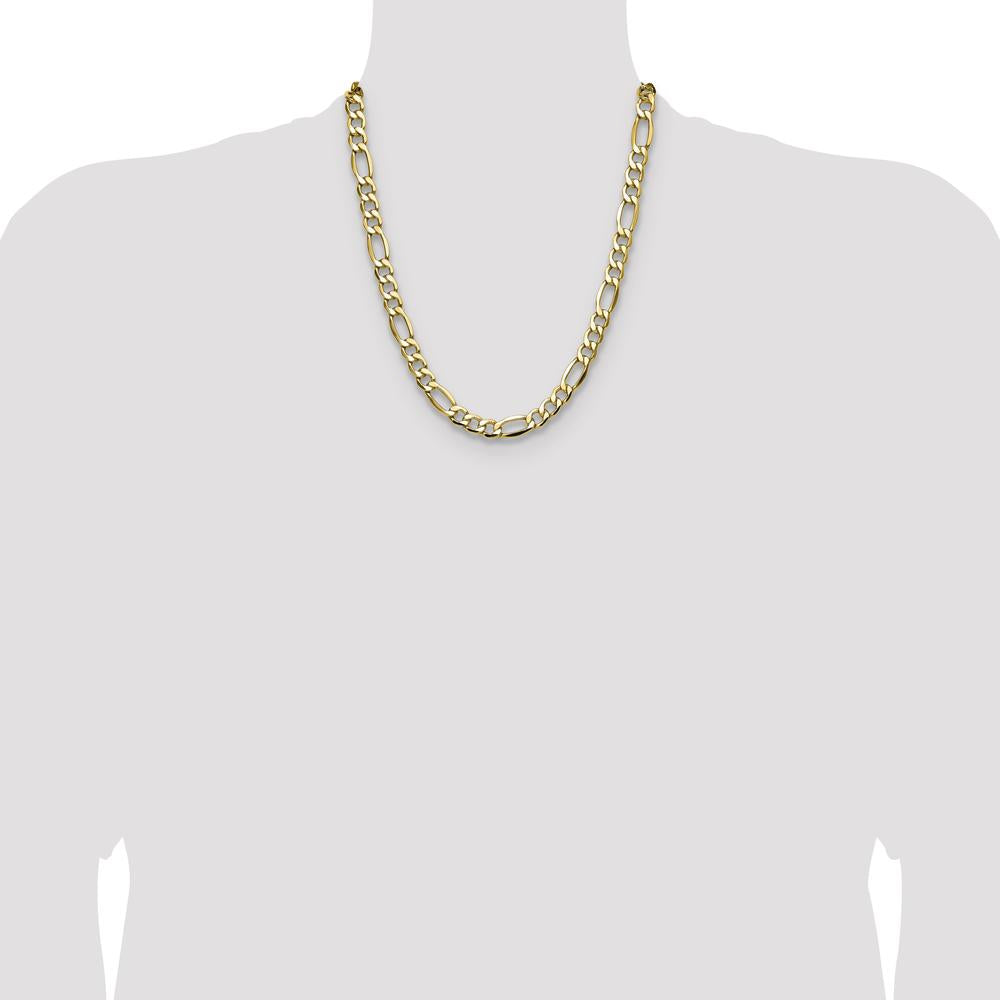14K Yellow Gold 22-Inch 9.4mm Semi-Solid Figaro Chain with Polished Finish by Oro Pregiato