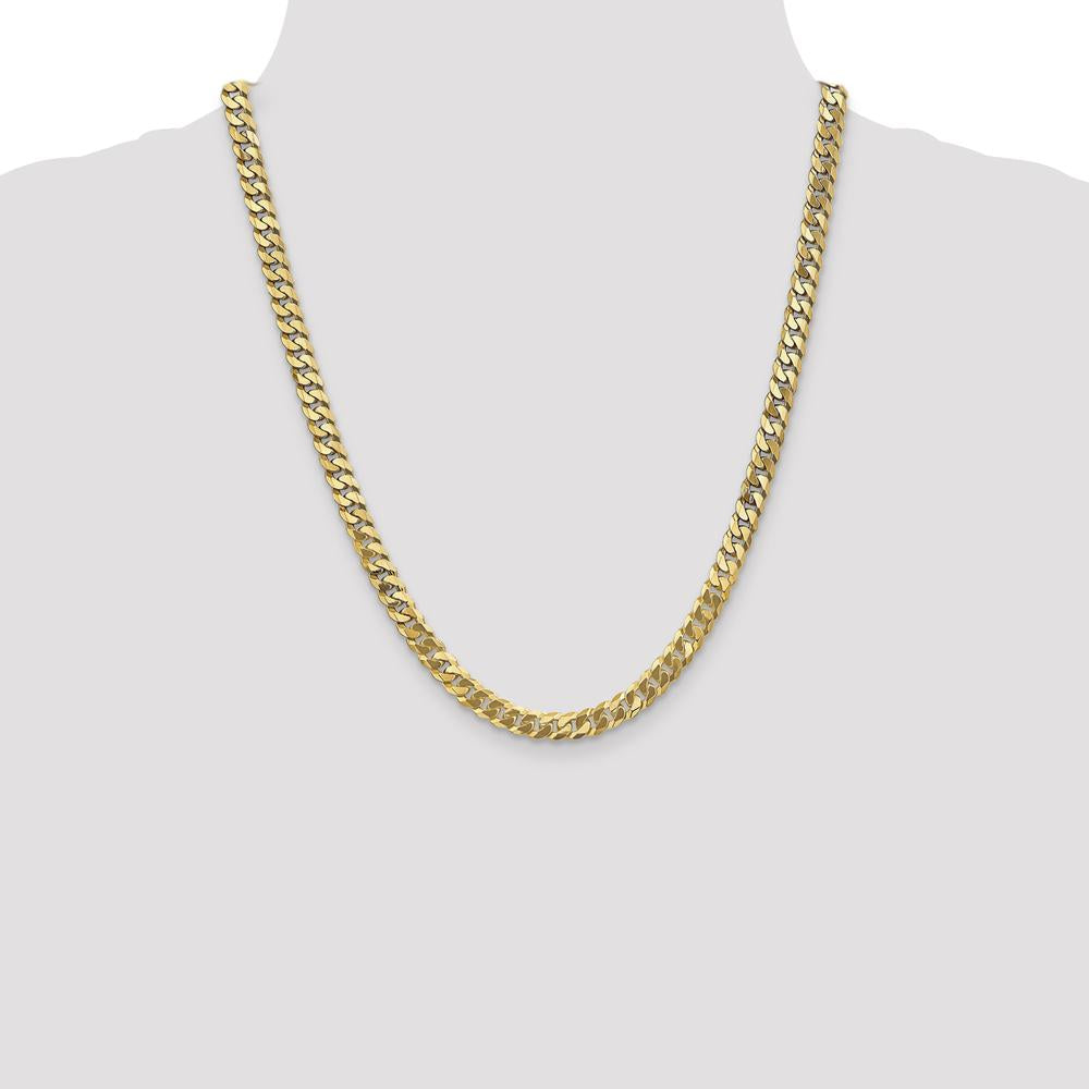 14K Yellow Gold 22-inch Flat Beveled Curb Chain - 6.25mm Width by Oro Pregiato
