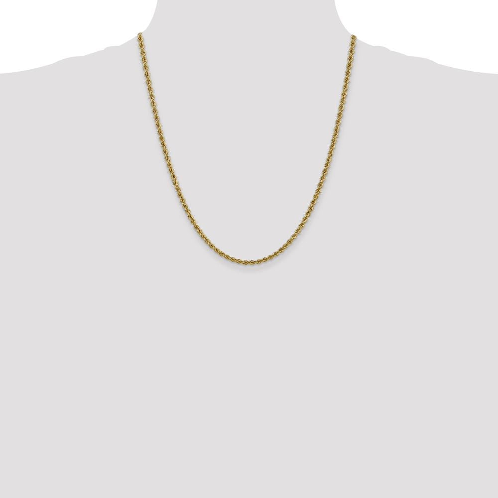 14K Yellow Gold 22" Polished Rope Chain Necklace with Lobster Clasp - 3mm Solid Handcrafted Design