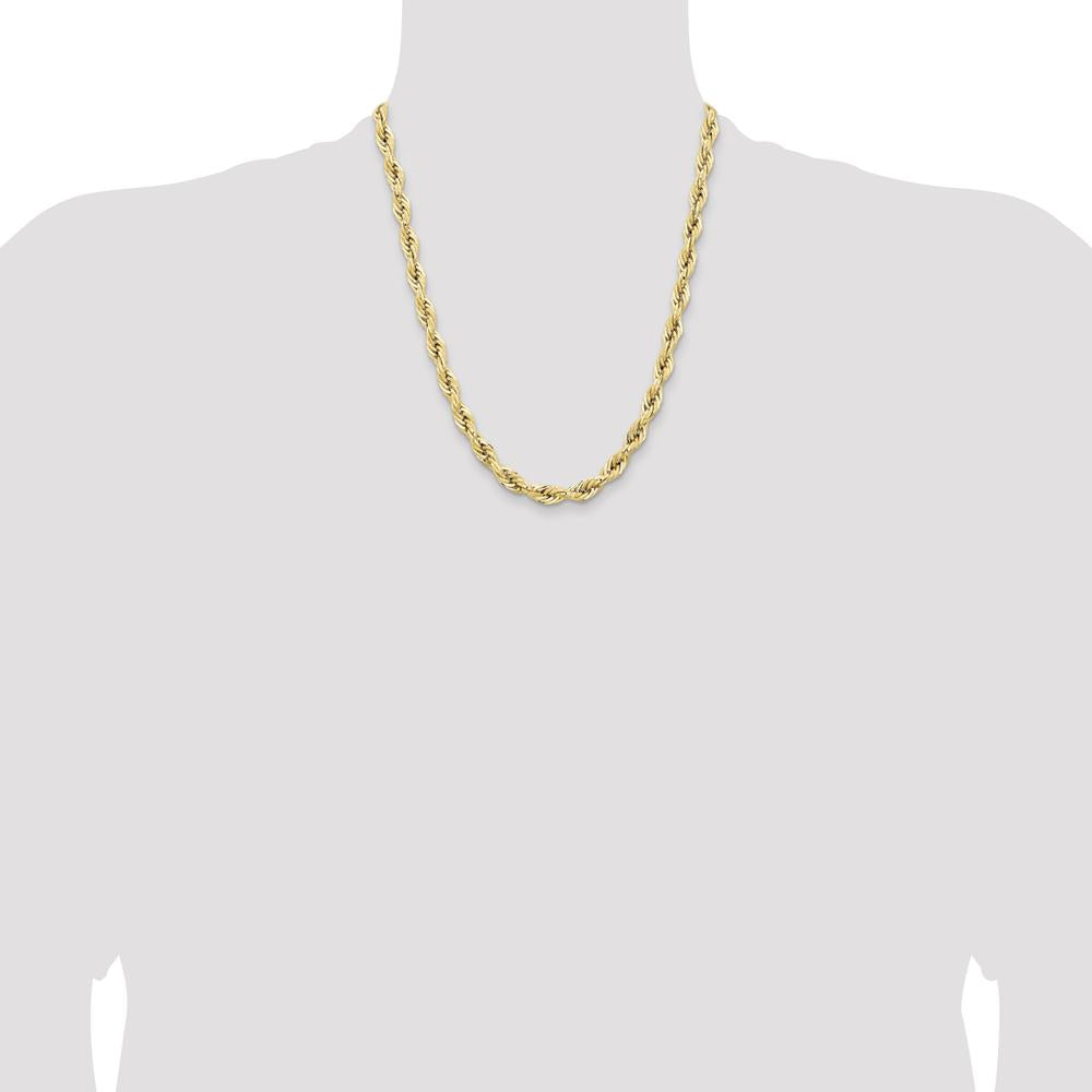 14K Yellow Gold 22" Rope Chain Necklace - 7mm Width with Lobster Clasp by Oro Pregiato
