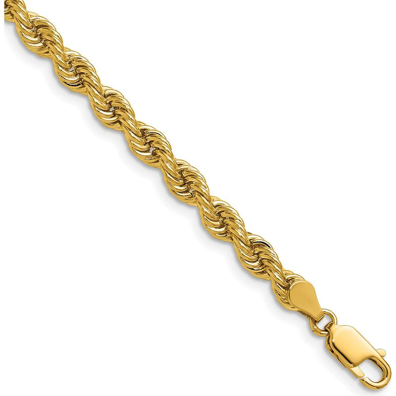 14K Yellow Gold 22" Rope Chain Necklace with 5mm Solid Polished Links and Lobster Clasp