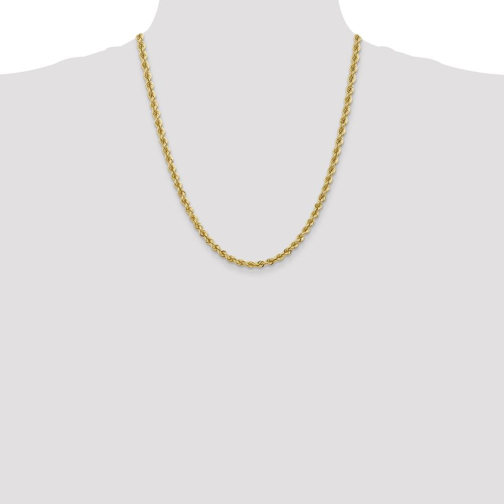 14K Yellow Gold 22" Rope Chain Necklace with 5mm Solid Polished Links and Lobster Clasp