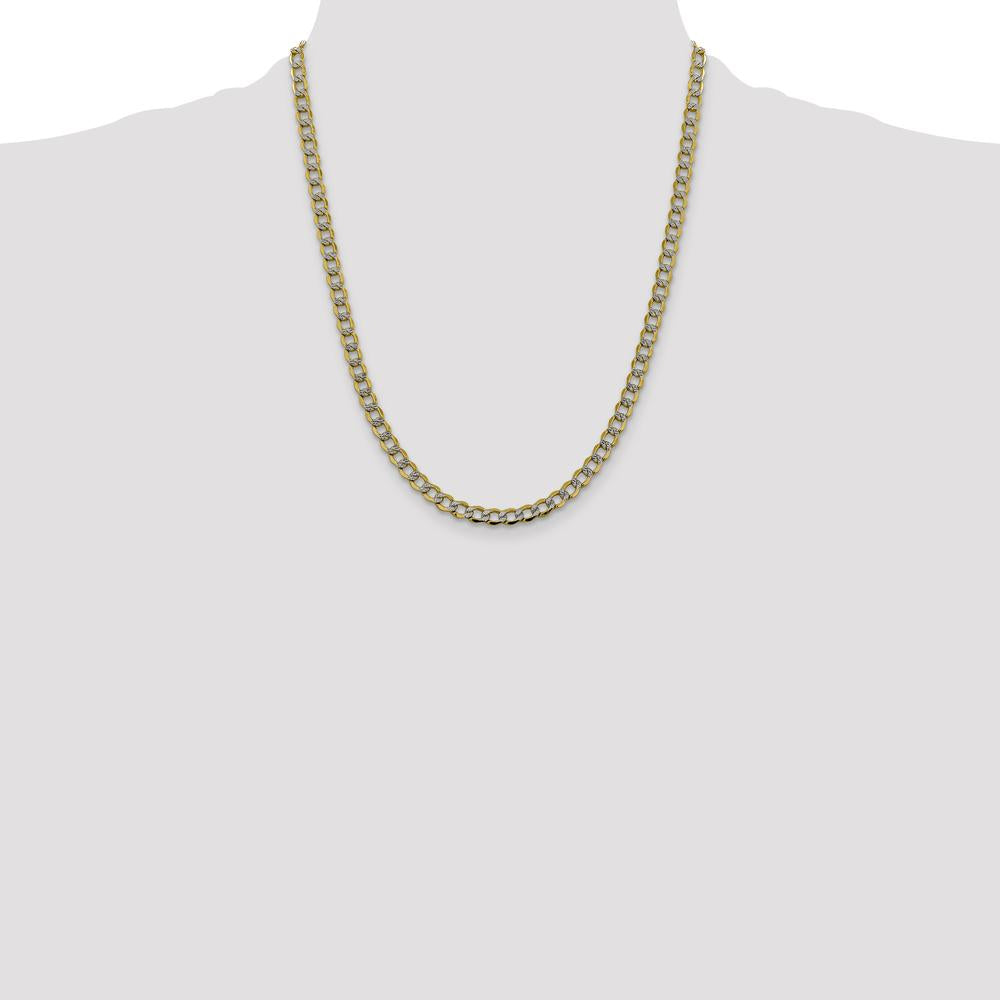14K Yellow Gold 22" Semi-Solid Curb Chain with Rhodium Pavé Accents - 5.2mm by Oro Pregiato