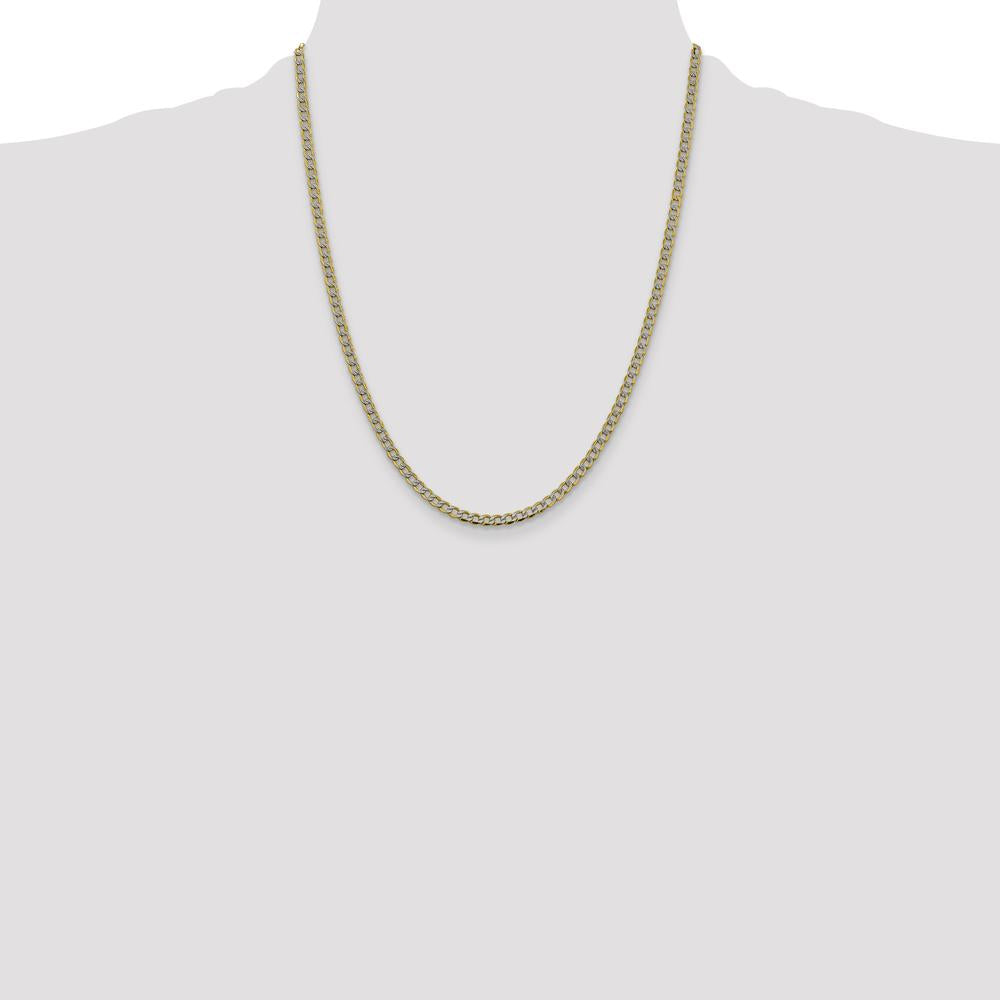 14K Yellow Gold 22" Semi-Solid Curb Chain with Rhodium Pave Detail - 3.4mm Width by Oro Pregiato