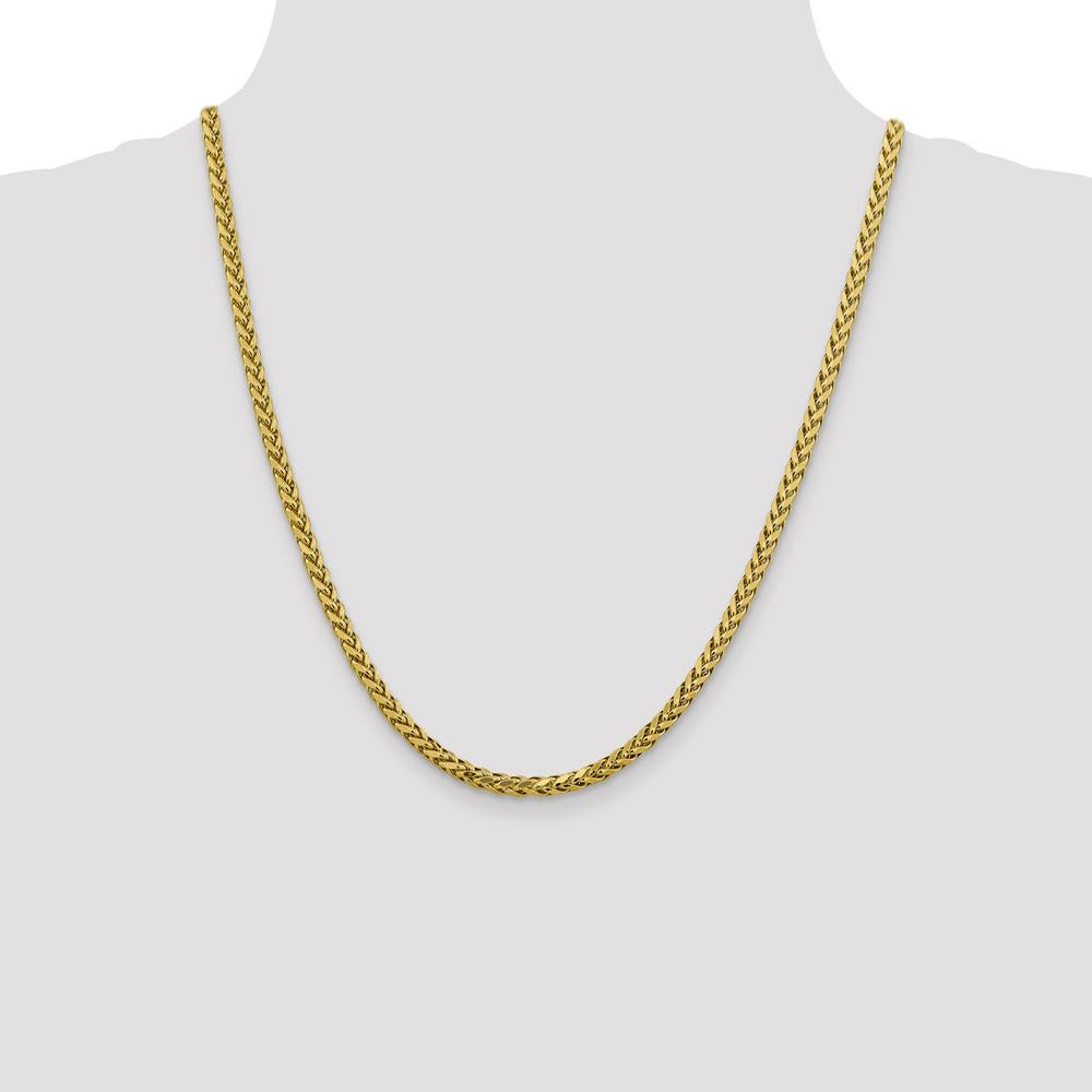 14K Yellow Gold 22" Semi-Solid Diamond-Cut Wheat Chain with Lobster Clasp - 3.7mm Width by Oro Pregiato