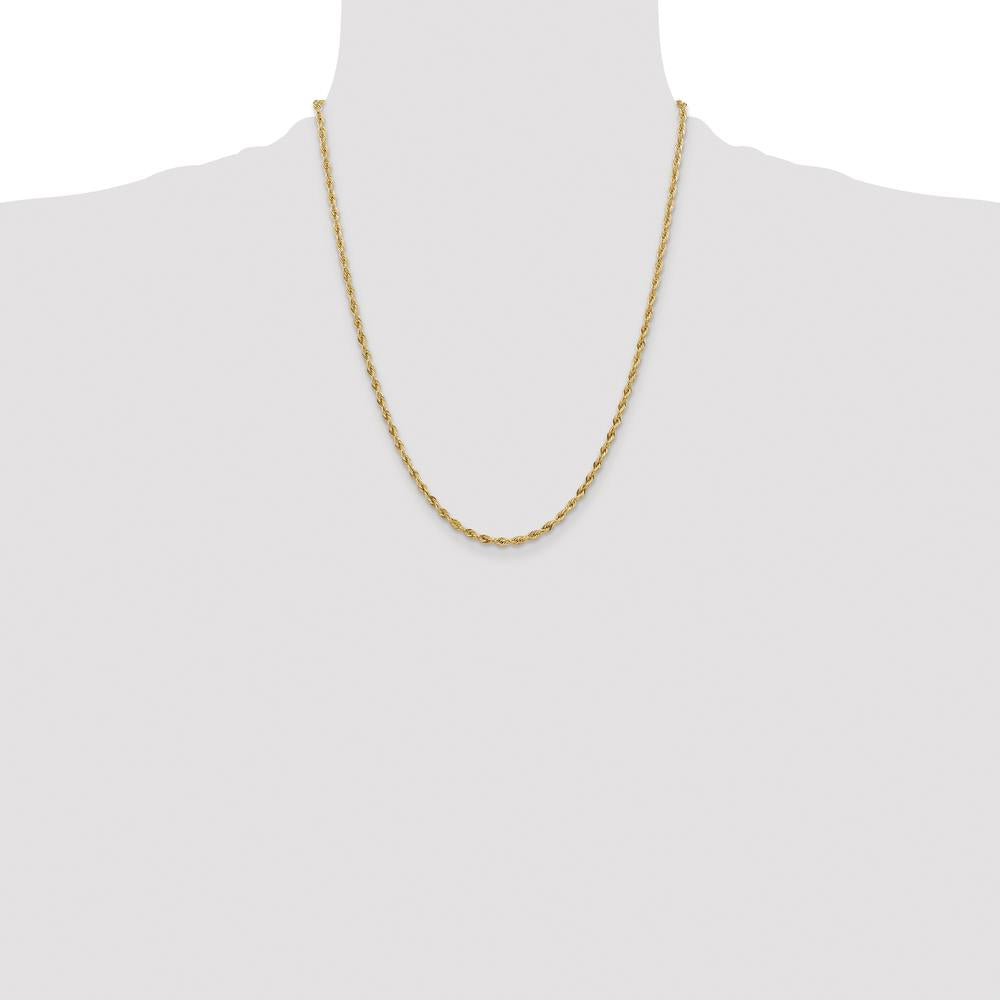 14K Yellow Gold 22" Semi-Solid Rope Chain Necklace with Lobster Clasp - 3mm Width by Oro Pregiato