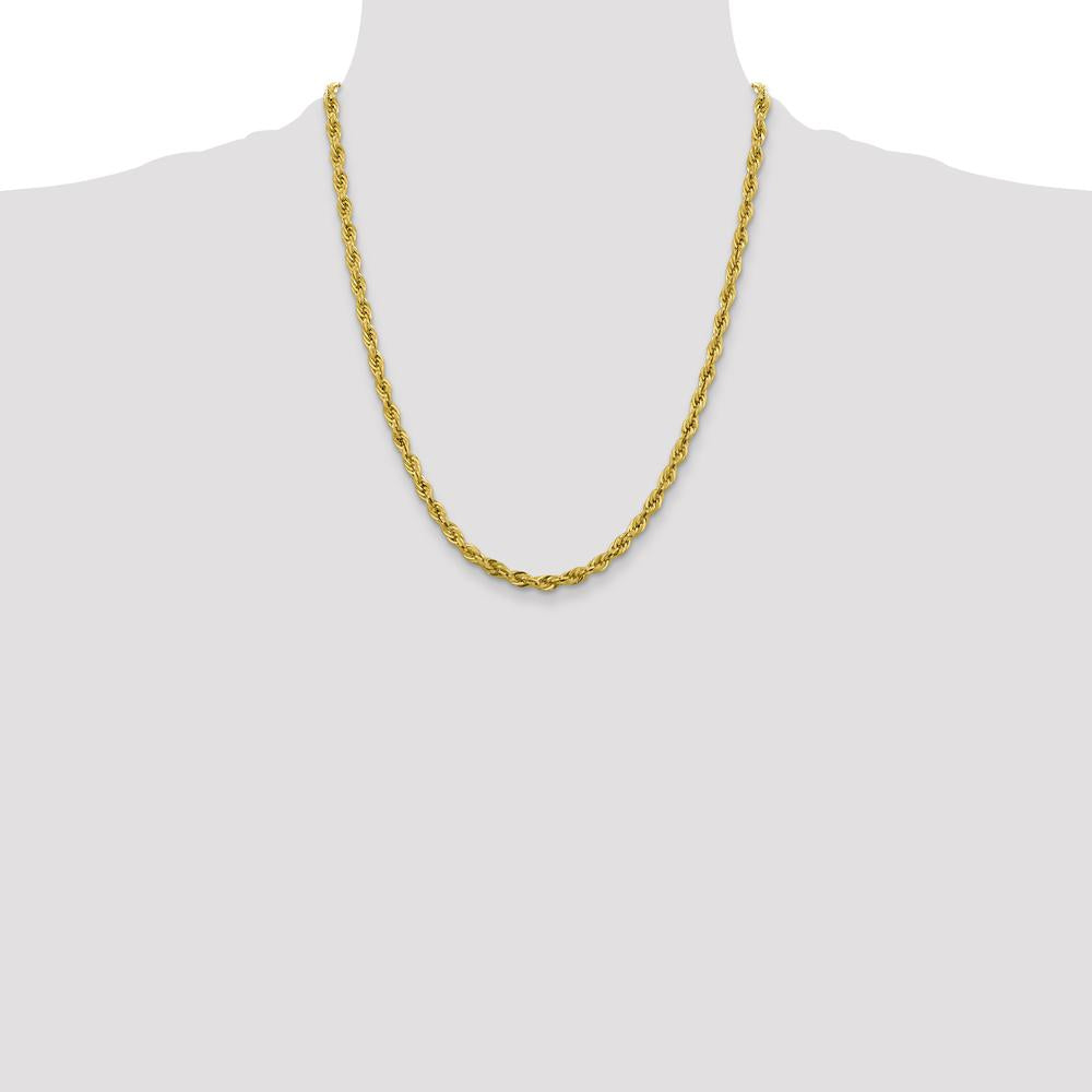 14K Yellow Gold 22" Semi-Solid Rope Chain Necklace with Polished Finish - 4.25mm by Oro Pregiato