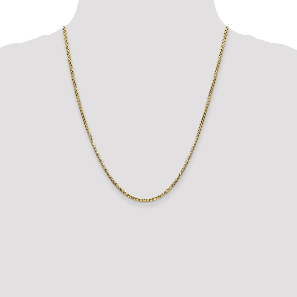 14K Yellow Gold 22" Semi-Solid Round Box Chain with Lobster Clasp - 2.45mm Width by IBGoodman