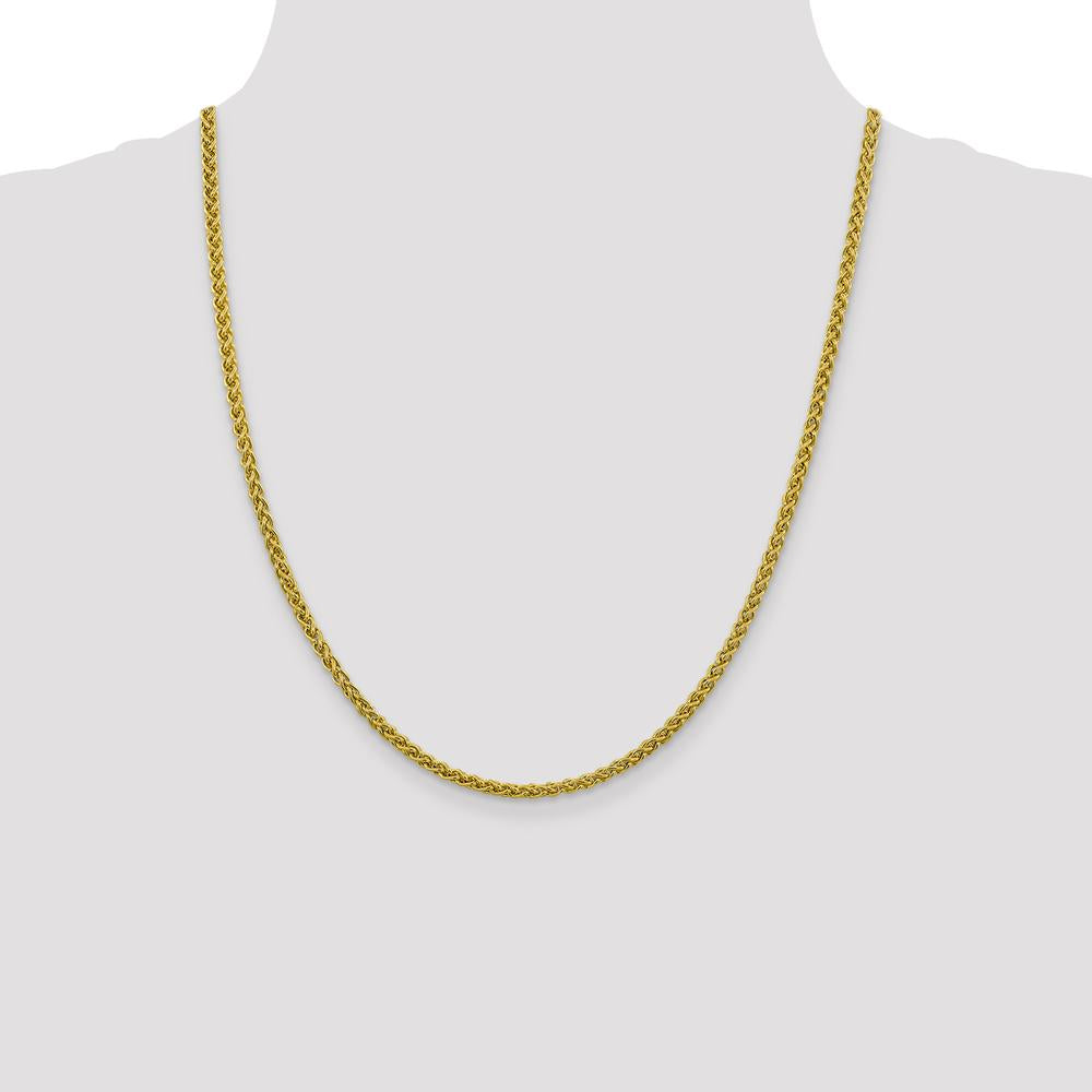 14K Yellow Gold 22" Semi-Solid Wheat Chain Necklace - 3.45mm Width by Oro Pregiato
