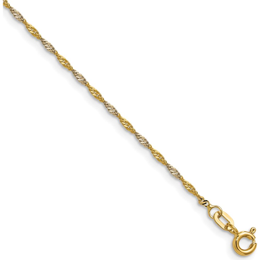14K Yellow Gold 22" Singapore Chain with Rhodium Accents - 1.4mm Width by Oro Pregiato