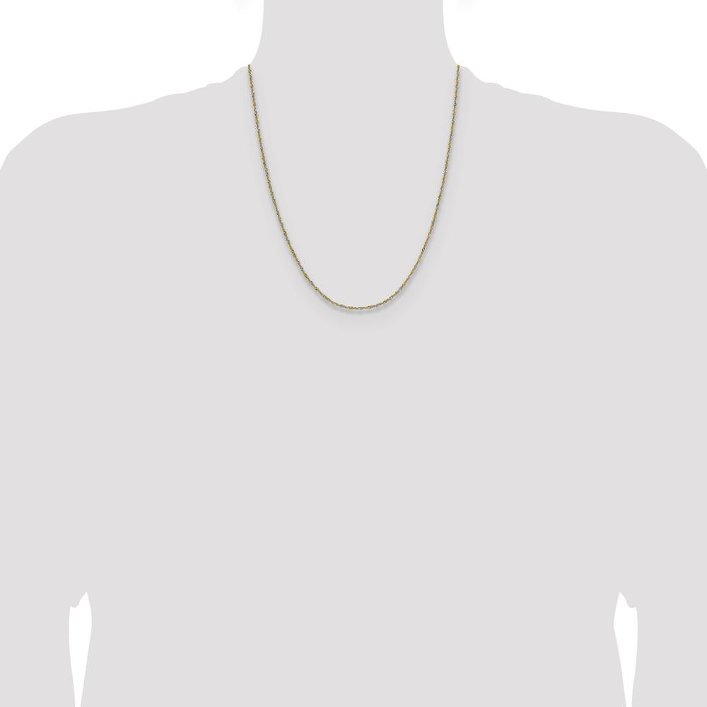 14K Yellow Gold 22" Singapore Chain with Rhodium Accents - 1.4mm Width by Oro Pregiato