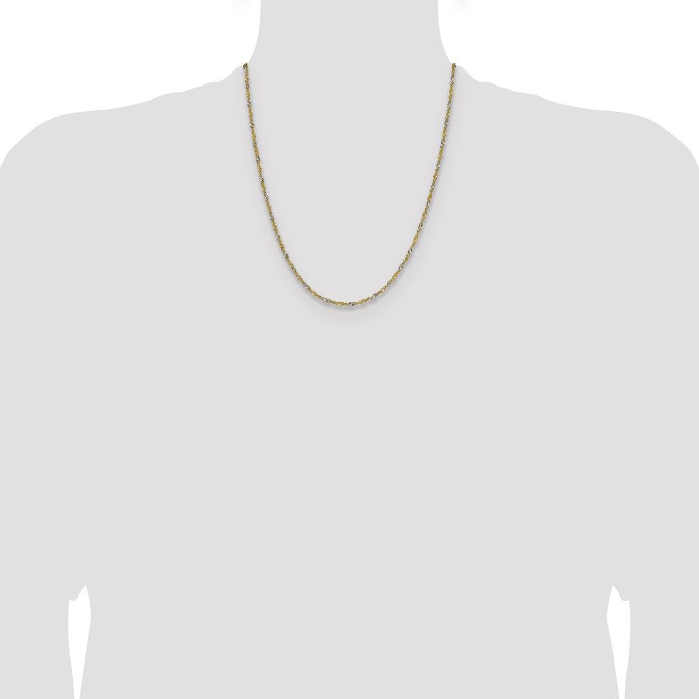 14K Yellow Gold 22" Singapore Chain with Rhodium Accents - 1.9mm Thickness by Oro Pregiato