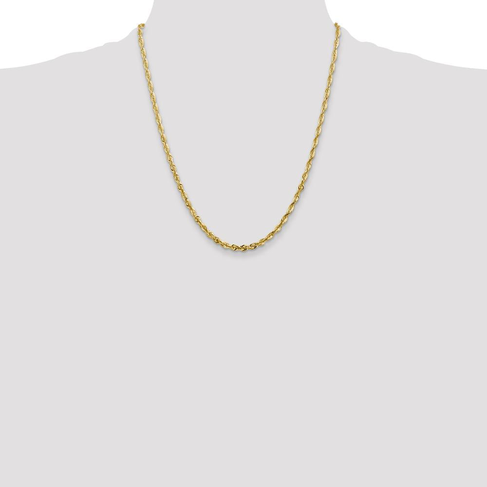 14K Yellow Gold 22" Ultra Diamond-cut Rope Chain - 4mm Width with Lobster Clasp by Oro Pregiato