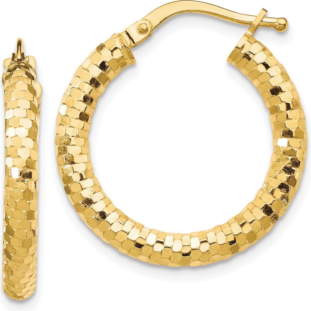 14K Yellow Gold 22mm Diamond-Cut Medium Hoop Earrings with Polished Finish by 0