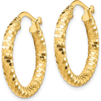14K Yellow Gold 22mm Diamond-Cut Medium Hoop Earrings with Polished Finish by 0
