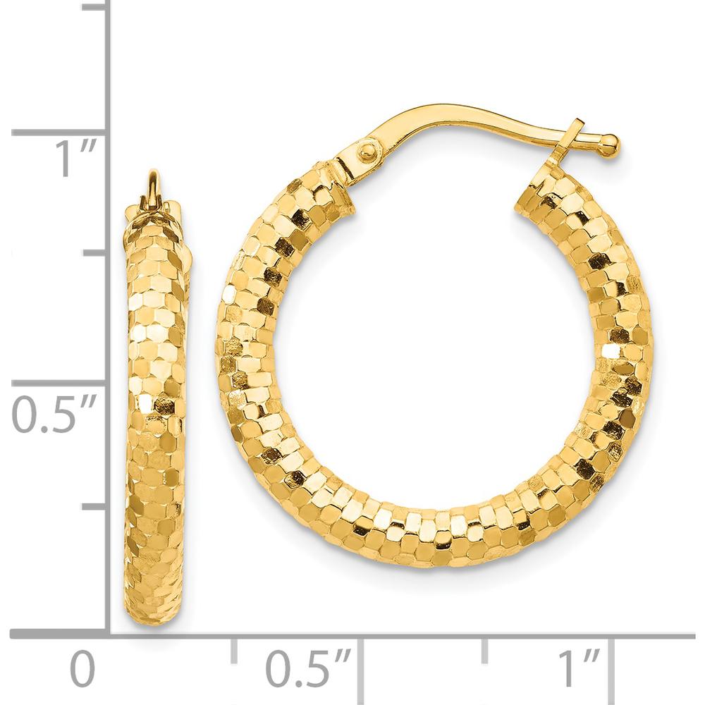 14K Yellow Gold 22mm Diamond-Cut Medium Hoop Earrings with Polished Finish by 0