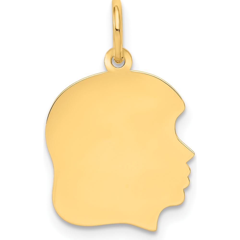 14K Yellow Gold 22mm Engravable Girl Head Charm with Polished Finish by Oro Pregiato
