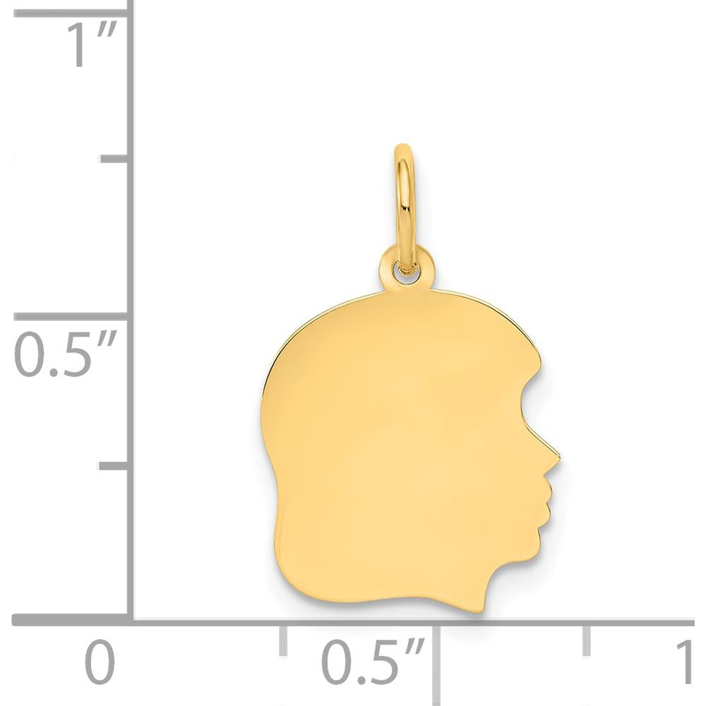 14K Yellow Gold 22mm Engravable Girl Head Charm with Polished Finish by Oro Pregiato