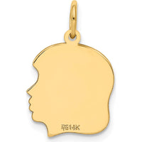 14K Yellow Gold 22mm Engravable Girl Head Charm with Polished Finish by Oro Pregiato