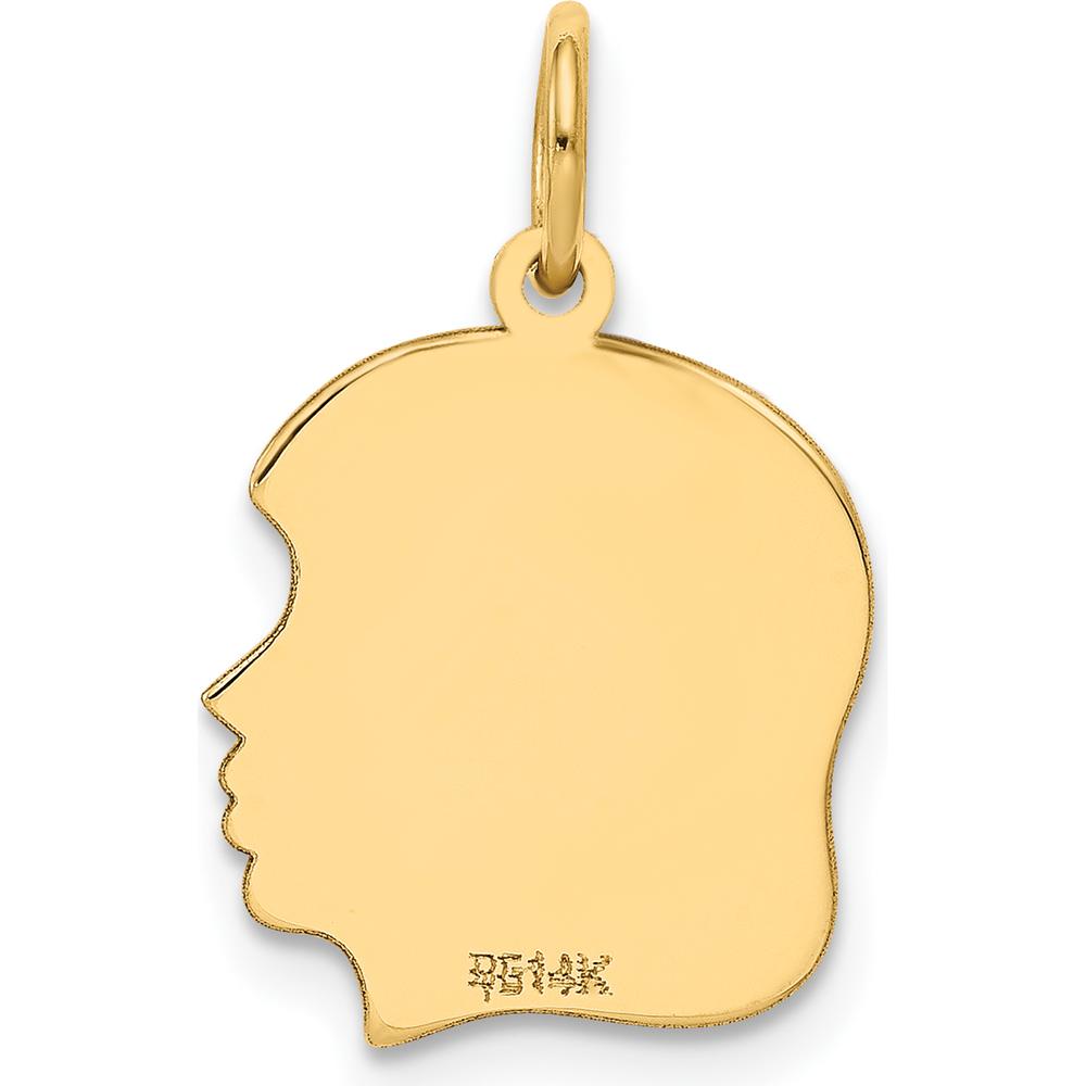 14K Yellow Gold 22mm Engravable Girl Head Charm with Polished Finish by Oro Pregiato
