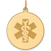14K Yellow Gold 22mm Medical Alert Pendant with Polished Finish by Oro Pregiato