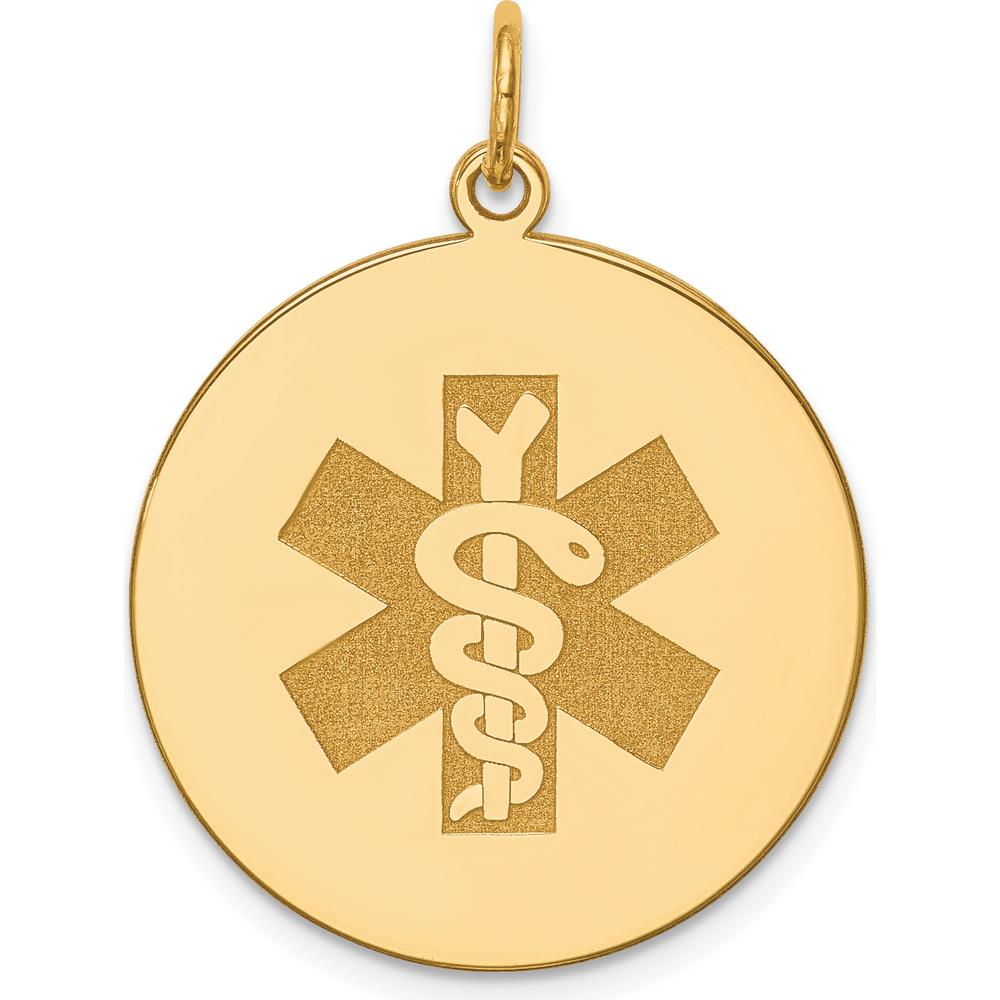 14K Yellow Gold 22mm Medical Alert Pendant with Polished Finish by Oro Pregiato