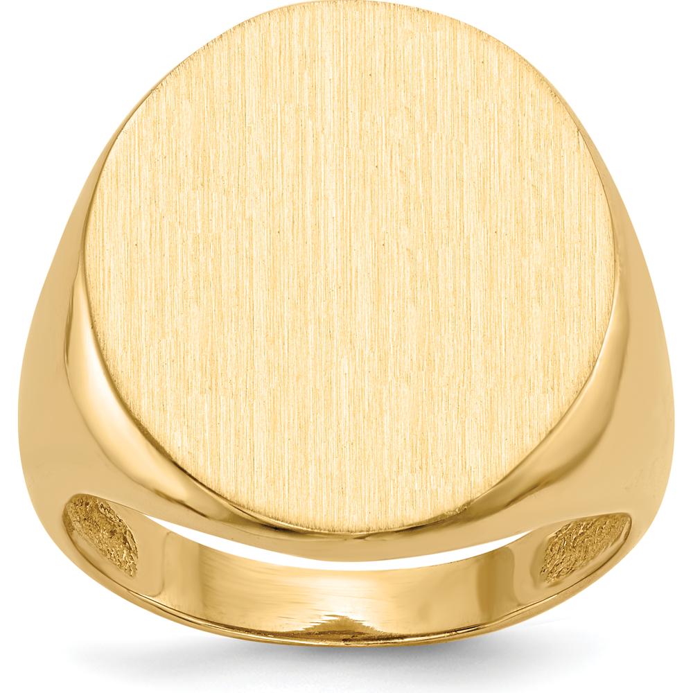 14K Yellow Gold 22mm Men's Signet Ring with Satin Finish - Engravable, Size 8-12 by 0