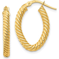 14K Yellow Gold 22mm Small Textured Twisted Oval Hoop Earrings by 0