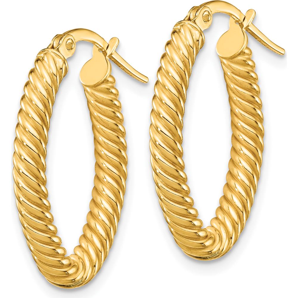 14K Yellow Gold 22mm Small Textured Twisted Oval Hoop Earrings by 0