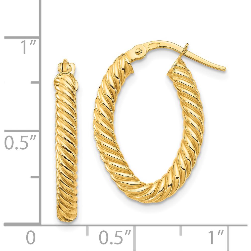 14K Yellow Gold 22mm Small Textured Twisted Oval Hoop Earrings by 0