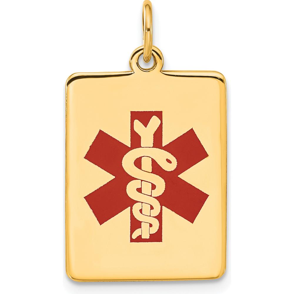 14K Yellow Gold 22x15mm Red Enameled Medical Alert Pendant with Polished Back by Oro Pregiato