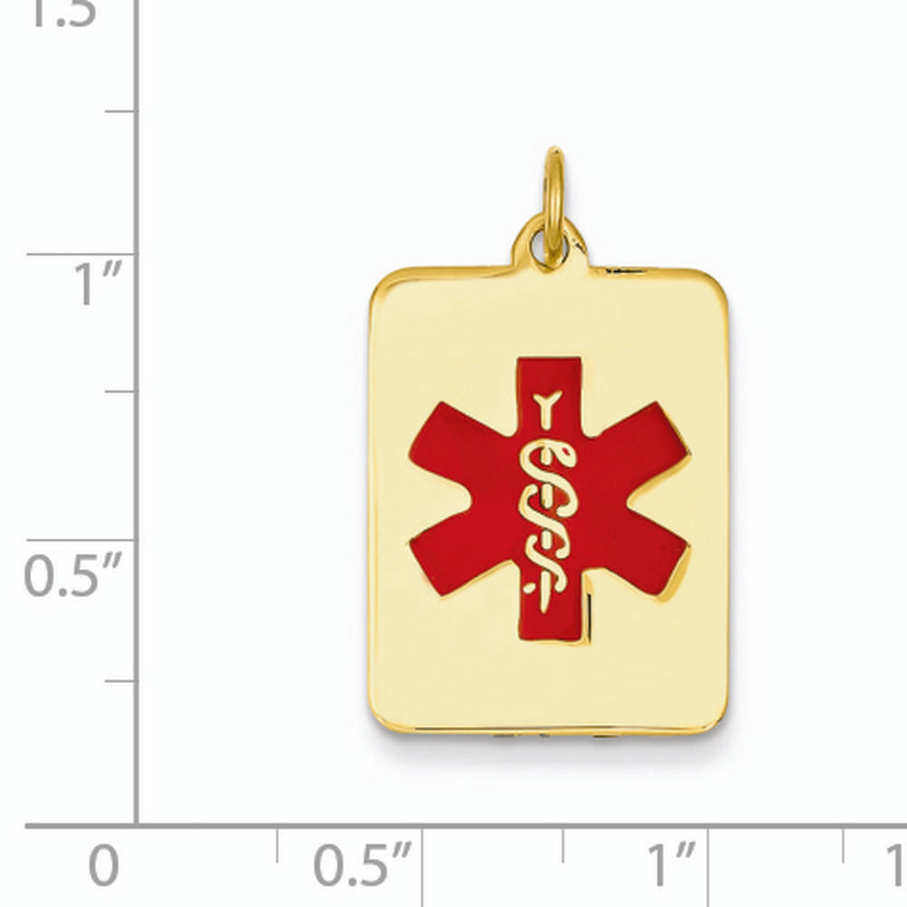 14K Yellow Gold 22x15mm Red Enameled Medical Alert Pendant with Polished Back by Oro Pregiato