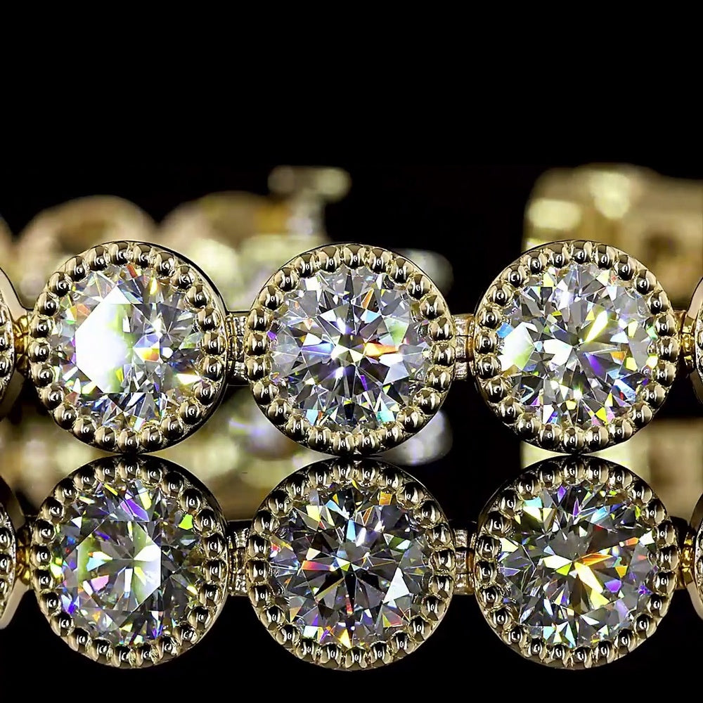 14K Yellow Gold 23-Stone Tennis Bracelet with Bezel Set Round Lab Diamonds - 20.36 Carat Total Weight, E-F Color VS Clarity - Covaloro Fine Jewelry