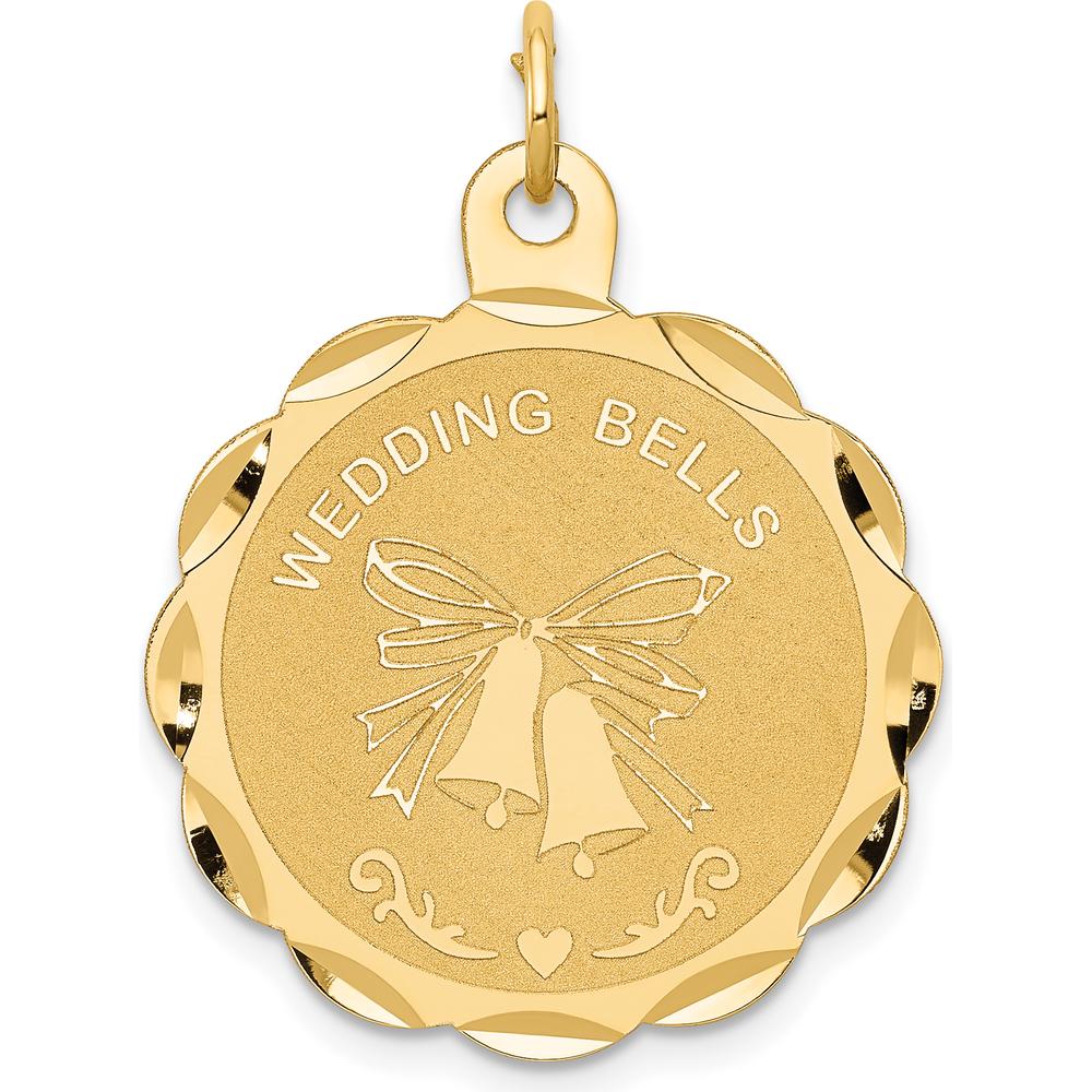 14K Yellow Gold 23mm Engravable Wedding Bells Disc Charm by Oro Pregiato