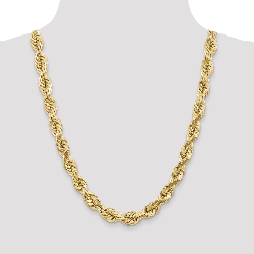 14K Yellow Gold 24" 10mm Diamond-Cut Rope Chain Necklace with Fancy Lobster Clasp