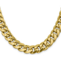 14K Yellow Gold 24" 13.2mm Semi-Solid Miami Cuban Link Chain Necklace - Polished Finish by Oro Pregiato
