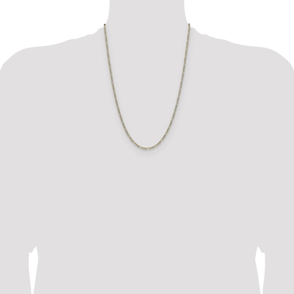 14K Yellow Gold 24" 2.3mm Semi-Solid Rhodium Pavé Figaro Chain Necklace by Oro Pregiato