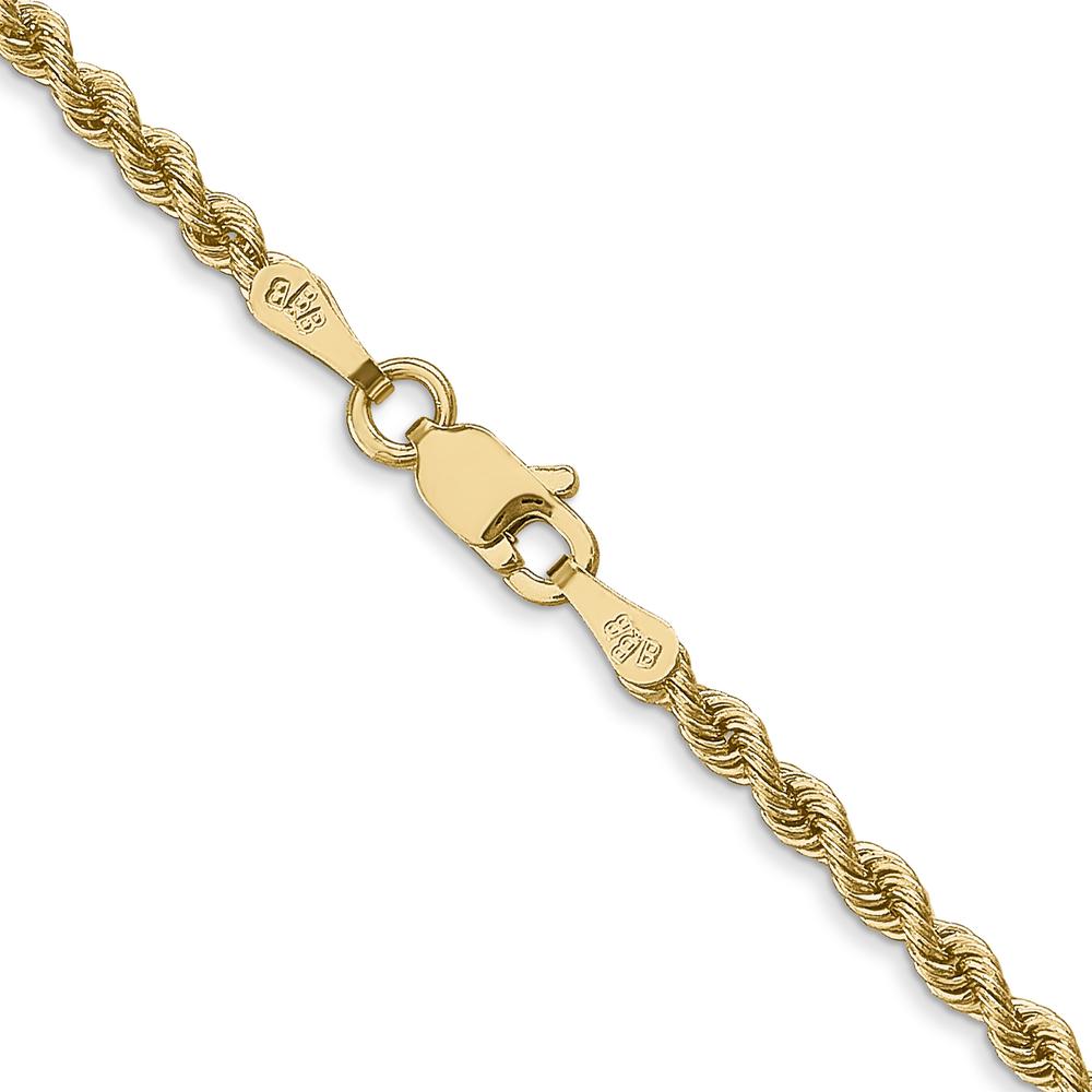 14K Yellow Gold 24" 2.5mm Solid Rope Chain Necklace with Lobster Clasp