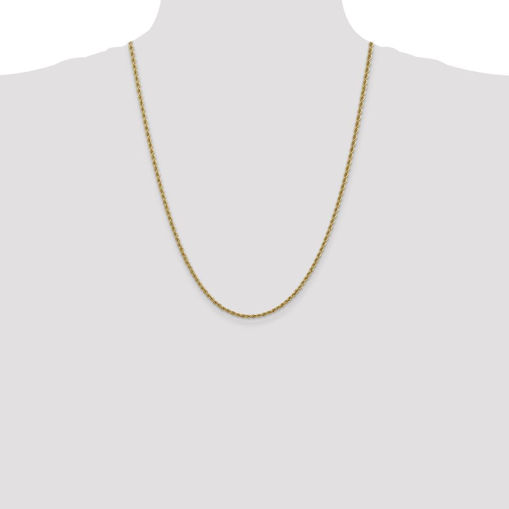 14K Yellow Gold 24" 2.5mm Solid Rope Chain Necklace with Lobster Clasp